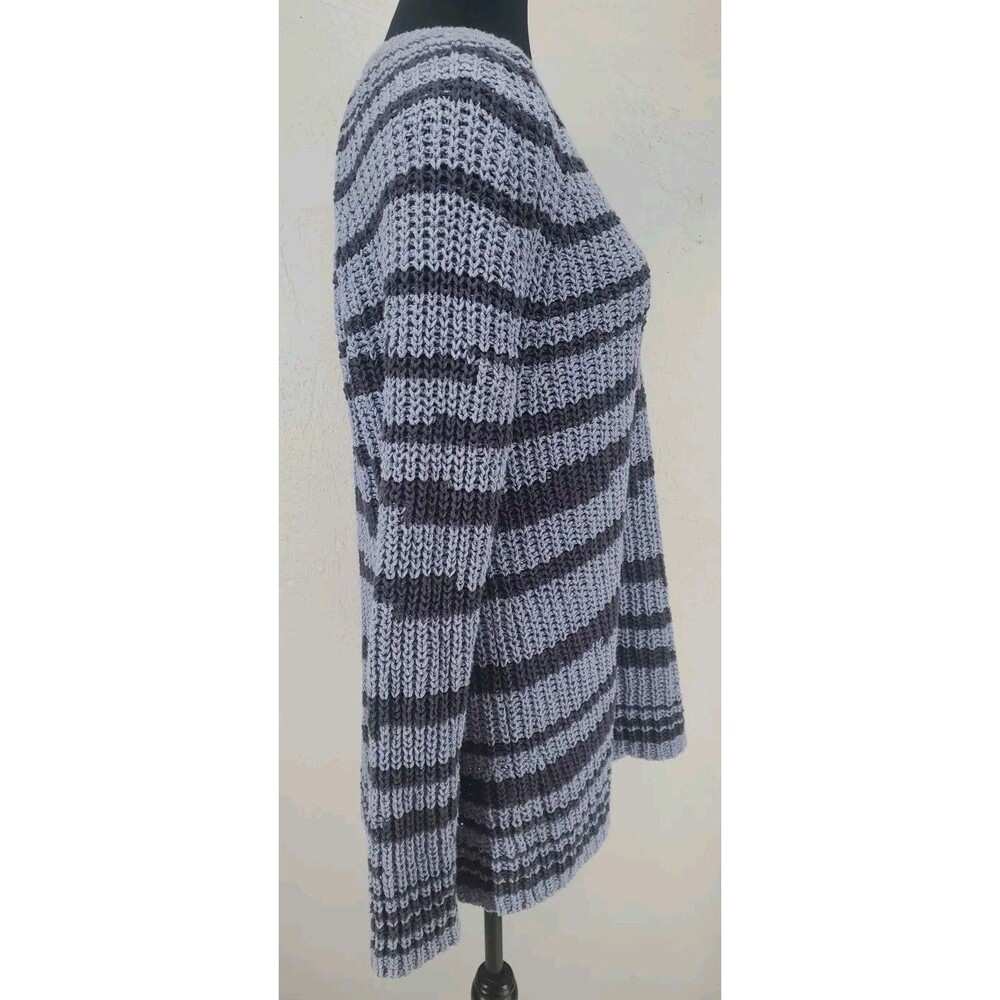 J. Jill Large | Chunky Knit Slate Blue Navy‎ Stripe Sweater 100% Cotton Cottage - Picture 6 of 8